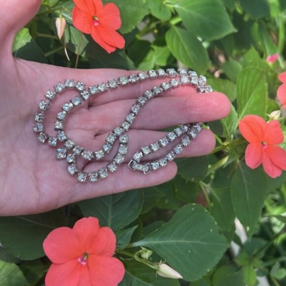 KRAMER Clear Rhinestone Black Tie Choker NECKLACE - Picture 7 of 10